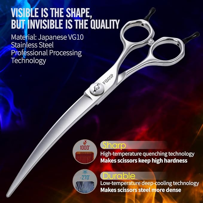 38 Degree Curved Scissors for Dog Grooming 6.5” Japan VG10 Alloy Steel Extreme Downward Professional Curved Grooming Shears for Face Right Handed(6.5 inch)