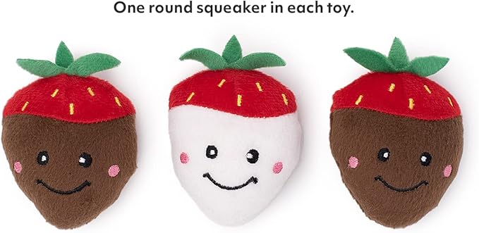 ZippyPaws Multi-Pack - Dog Squeaky Toys to Keep Them Busy, Funny Food Plush for Small & Medium Dogs, Cute Stuffed Puppy Toy, Pet Products, Dog Gift for Valentine's Day - Chocolate Covered Strawberries