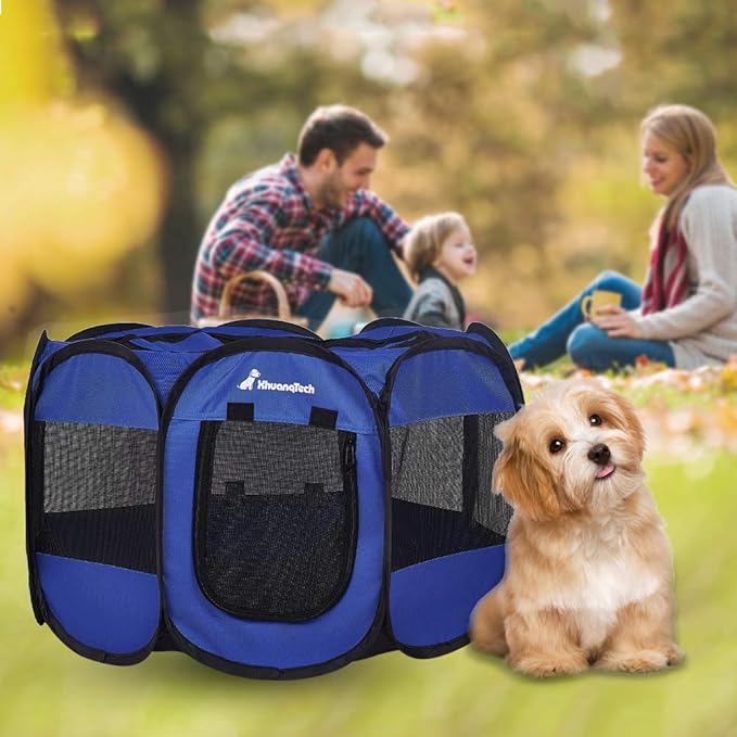 XianghuangTechnology Soft Fabric Portable Foldable Pet Dog Cat Puppy Playpen, Indoor/Outdoor use Pet Kennel Cage D31.5 x H23 inch (Navy Blue)