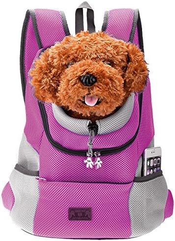 Mogoko Airline Approved Cat Dog Backpack, Puupy Pet Carrier Front Bag with Breathable Head Out Design and Double Mesh Padded Shoulder for Outdoor Travel Hiking (L, Pink)