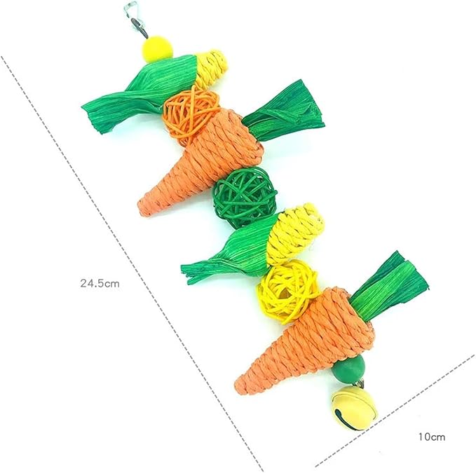 pureza Hand-Woven Straw Rope Chewing Toys for Parrots, Hamsters, and Rabbits - Carrot, Corn, and Rattan Ball Bird Cage Accessories(A Toy String)