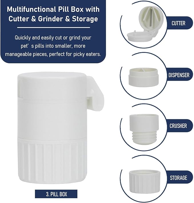 Pill Shooter for Cats Dogs, 5-in-1 Pet Medication Kit with Pill Popper Gun, Liquid Syringe, Anti-Choke Dispenser, Pill Cutter Grinder & Pet Grooming Deshedding Brush Glove | Reusable Safe
