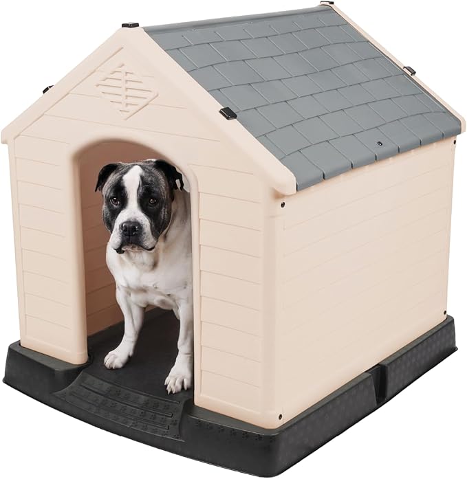 Plastic Dog House - Durable Dog House for Small Medium Large Dogs with Raised Floor and Vents - Ventilate - Easy Clean and Assemble Dog Kennel