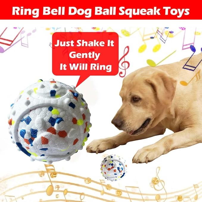 Dog Ball Squeak Toys Indestructible Float On Water Fetch Bouncy Durable Solid Rubber Ball for Puppy Small and Medium Dogs Playing Toys(Bell Ball 4Pcs)