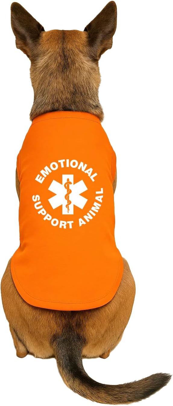 Emotional Support Animal Dog Tee Shirt | Sleeveless Breeds | Service Dog | Working Animal | Assistance |Orange, Medium 209