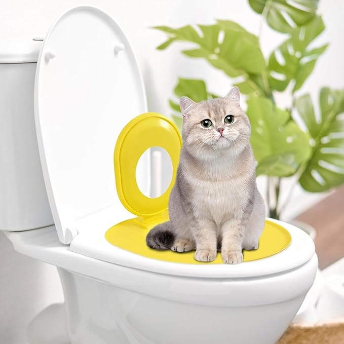 Cat Toilet Seat Training Kit - Universals Reusable CatToilet Trainer, Easy to Install Removable, CatLitter Tray Kit Kitty Potty Train System, Train Your Cat to Use The Toilet, Pet Cleaning (Yellow)