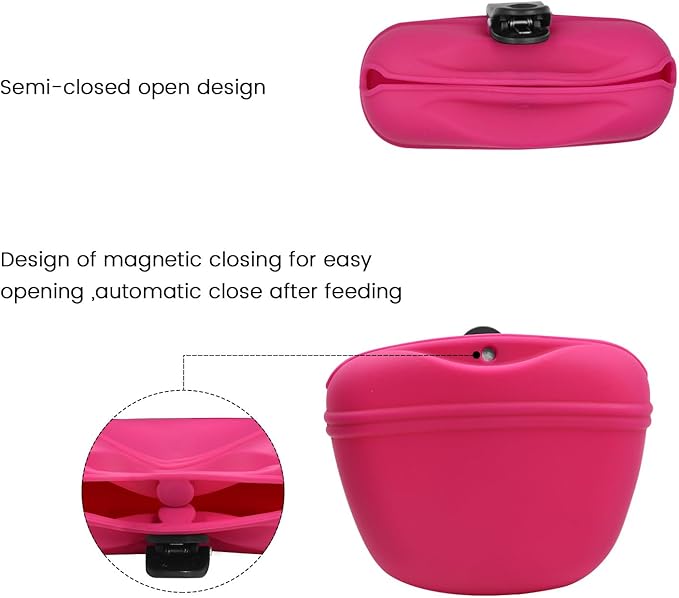 AUDWUD Silicone Dog Treat Pouch,With Dog Training Clicker,Clip on Portable Training Container,Convenient Magnetic Buckle Closing and Upgraded Waist Clip for Enhanced Stability
