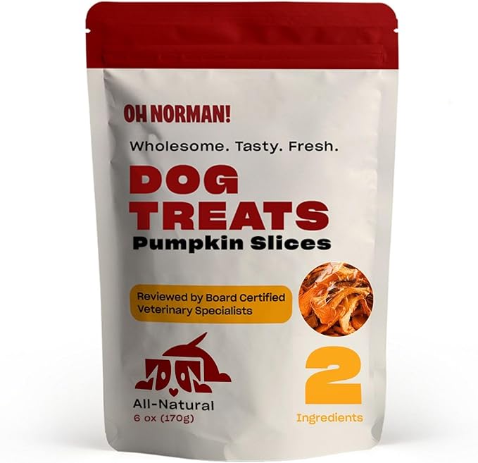 OH NORMAN! Two-Ingredient Pumpkin Dog Treats by Kaley Cuoco, Healthy Dog Treats for All Life Stages and Breeds, Air Dried, Ethically Sourced in Canada, 6 Oz