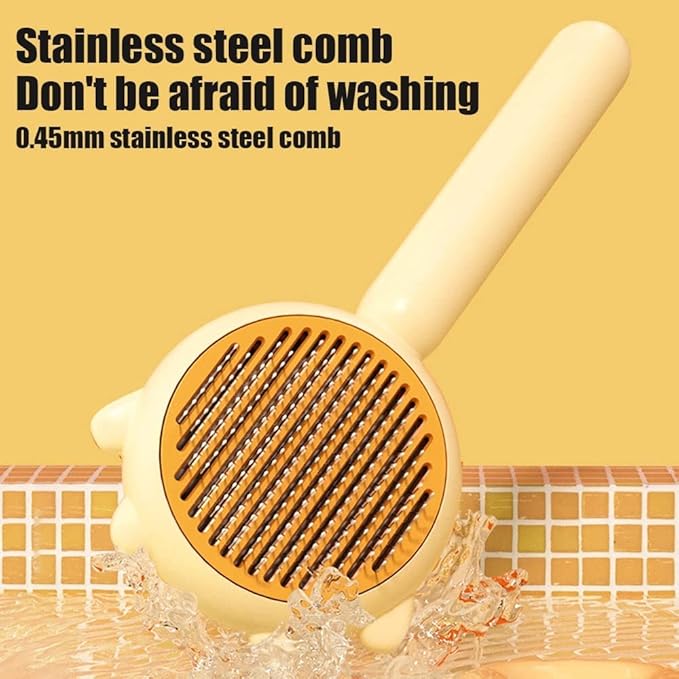 Cute Cat Ear Pet Brush – Self Cleaning Grooming Tool for Cats & Dogs – Light Green