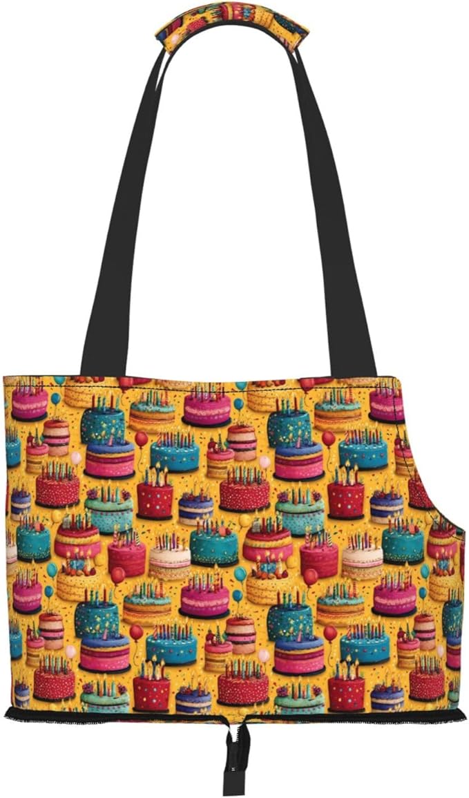 Birthday Cake (2) Print Foldable Pet Tote Bag, Shoulder Carrier for Small Dogs and Cats