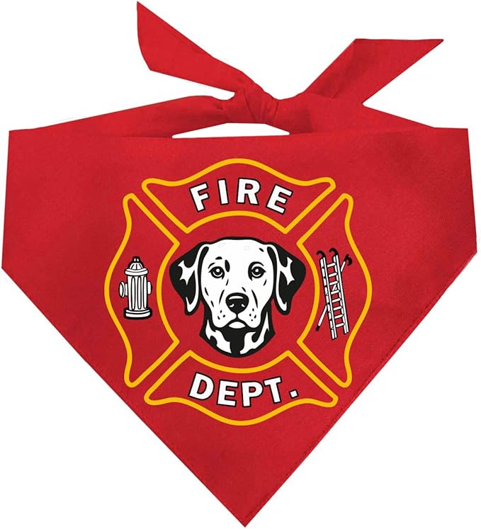 Firefighter K9 Fire Dept Dog Bandana | 100% Cotton Adjustable Triangle | Made in USA | Firehouse | Rescue Squad | Halloween Costume | First Responder | Dalmation |Red, One Size (1380)