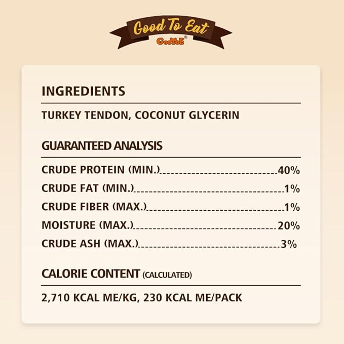 Gootoe Soft Turkey Tendon Strip 3oz, Natural Chewy Snack, USA-Sourced Turkey Tendon, Premium Training Chews, Hypoallergenic, Ideal for Small & Senior Dogs