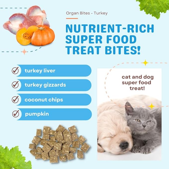 CocoTherapy Organ Bites! Dog and Cat Treat (Turkey + Pumpkin) 3 Oz.