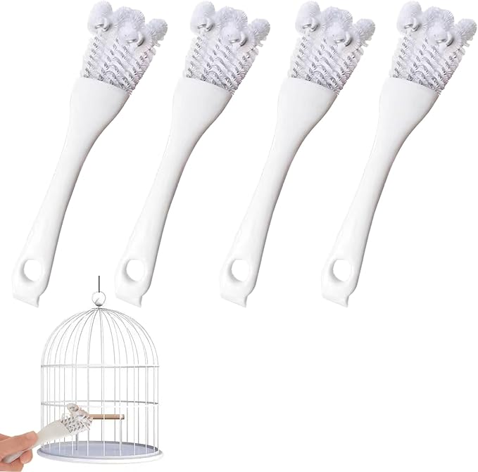 4Pcs Bird Cage Cleaner Tools Long Handle Brush Supplies for Cleaning Poop Off Birdcage Dropping Remover Accessories for Parrot Cages Bunny Habitats and Pet Cage Maintenance