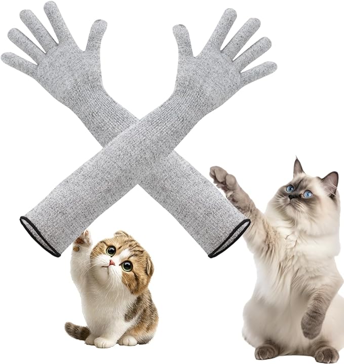 Pet Handling Gloves – 16" Extra-Long Cat Grooming Arm Sleeves, Anti-Scratch & Bite Resistant Protective Sleeves for Bathing & Nail Trimming (Gray)