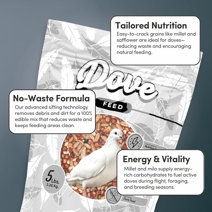 Mycelium Organic Dove Feed (5 LB Bag) | Balanced Wild Bird Food for Doves, Pigeons & Ground-Feeding Birds | High-Energy Formula | Non-GMO, Clean & Debris-Free | Made in USA