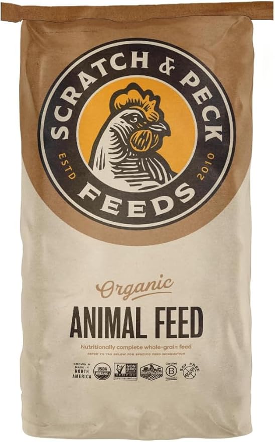Scratch and Peck Feeds Whole Grain Scratch + Corn Chicken and Duck Supplemental Grain - 40 lbs Bag - Soy-Free - 9% Protein, Certified Organic and Non-GMO Project Verified Chicken Food
