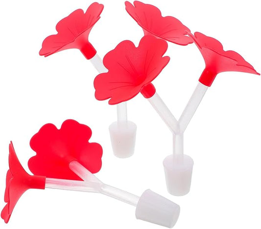 Kisangel 3pcs Hanging Red Flower Hummingbird Feeders for Outdoor Garden, Dual Feeding Ports Plastic Bird Feeders with Base, Suitable for Backyard Birding and Wildlife Watching