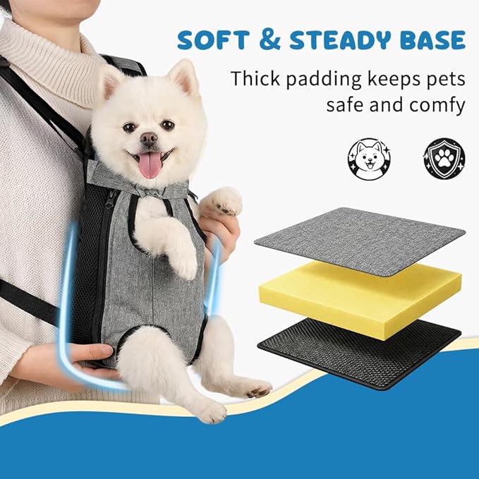 Dog Backpack Carrier, Front Pocket for Essentials, Pet Sling Front Backpack for Small Medium Dogs 10-16 Lbs, Legs Out, Adjustable Wearable Puppy Chest Travel Bag, Easy-Fit for Hiking/Walking/Camping