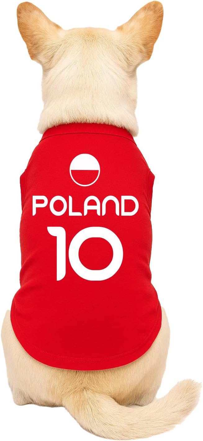 Poland Flag Soccer Jersey Style Dog Tee Shirt | Sleeveless Breeds | International Soccer | Game Day |Red, 5X-Large 1793