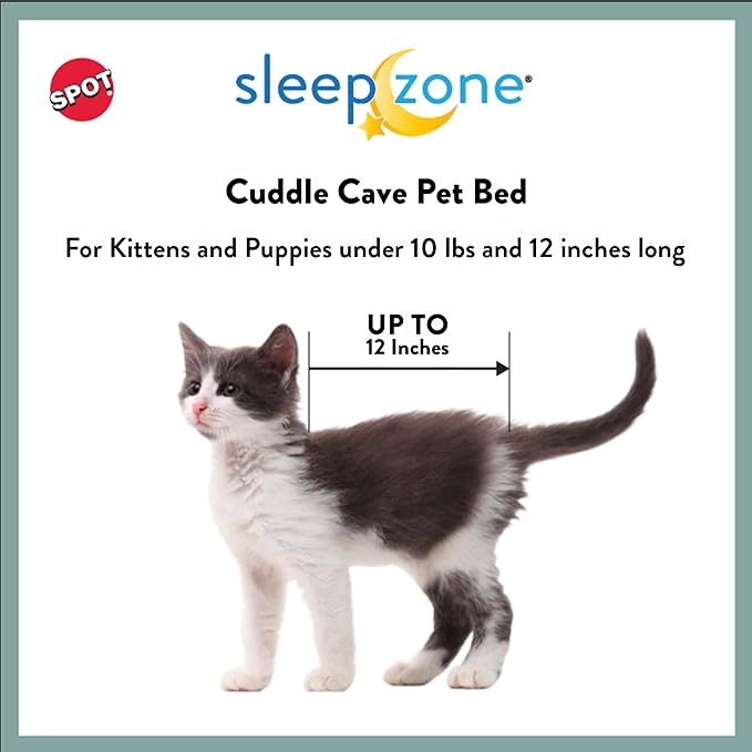 SPOT Sleep Zone Cuddle Cave - Cat Cave Bed for Indoor Cats and Mini Dogs, Durable, Comfortable, Washable for Kittens and Puppies Under 10 lbs and 12 inches Long, Sage Color