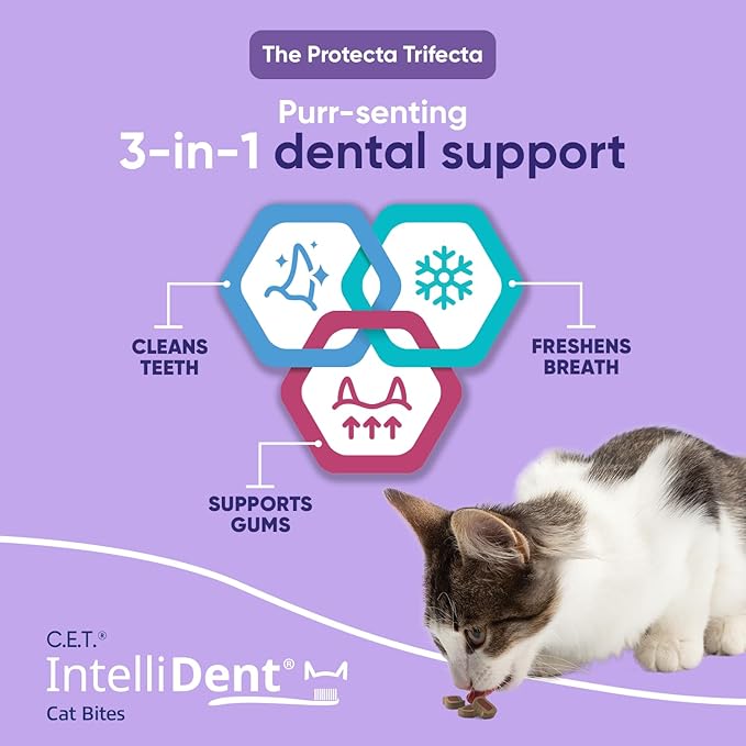 Virbac C.E.T.® INTELLIDENT® Cat Bites for Dental Care | Healthy Teeth and Gums | Fresh Breath, Chicken Flavor