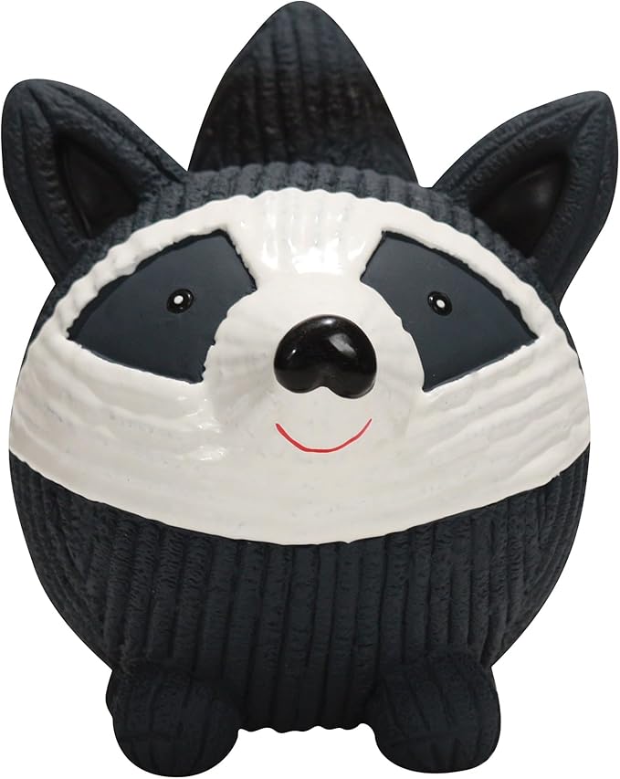 HuggleHounds Ruff-Tex Latex Ball Dog Toy - Dog Toys Rubber, Puppy Toys, Puppy Essentials, Heavy Duty Squeaky Ball for Small, Medium & Large Dogs, All Breeds - Reggie Raccoon, Large
