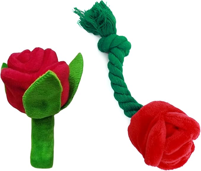 Interactive Stuffed Dog Chew Toy for Small and Medium Dogs Plush Squeak Toy Rose Flower Reducing Boredom & Anxiety