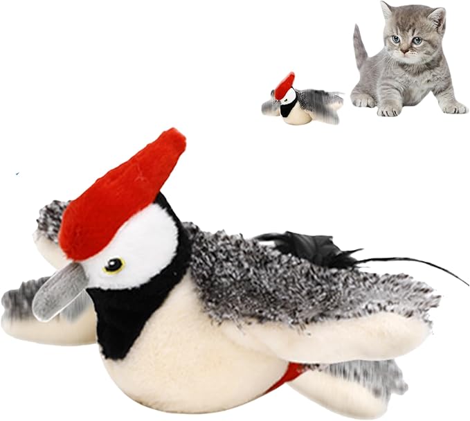 2026 New Chase Cat Toy, Rechargeable Interactive Chirping Bird Cat Toy, Chirping Bird Cat Toy Flapping Wings, Flying Interactive Simulation Electric Cat Toy (Beige)