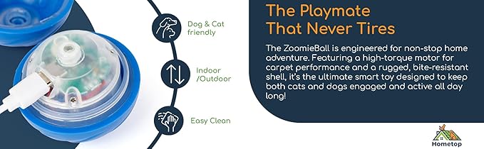 ZoomieBall Interactive Dog Ball Toy - Automatic Rolling & Bouncing, 3 Speed Modes, LED Lights, USB-C Rechargeable, Motion Activated Pet Toy (Orange)