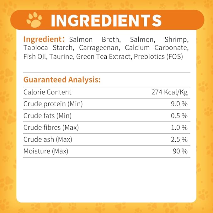 Prebiotics Purre Lickable Wet Cat Treat, Tuna & Crab Recipe, High in Probiotics, Calcium and Fish Oil, No Additives, (55gx2, Salmon & Shrimp)