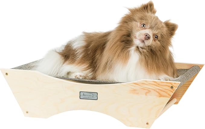 Armarkat Elevated Cozy Pet Hammock for Cats Scratch Resting Sleepy Bed, Natural Beige and Gray, 23.2" L x 5.9" W x 17.3" Th