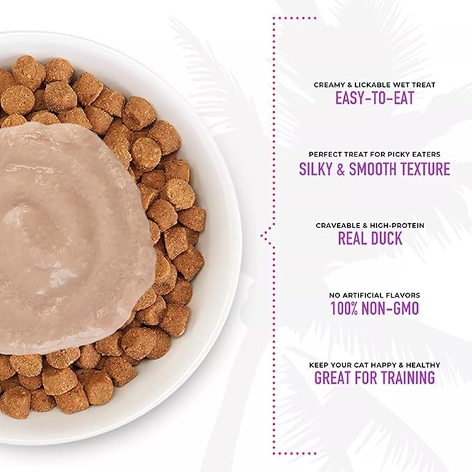 Tiki Cat Stix Wet Treats, Grain Free Lickable Smooth Mousse Blend with Duck in Creamy Gravy 6 Stix in 1 Pouch (Pack of 2), Plus 1 Cat Pom Pom Balls Toy