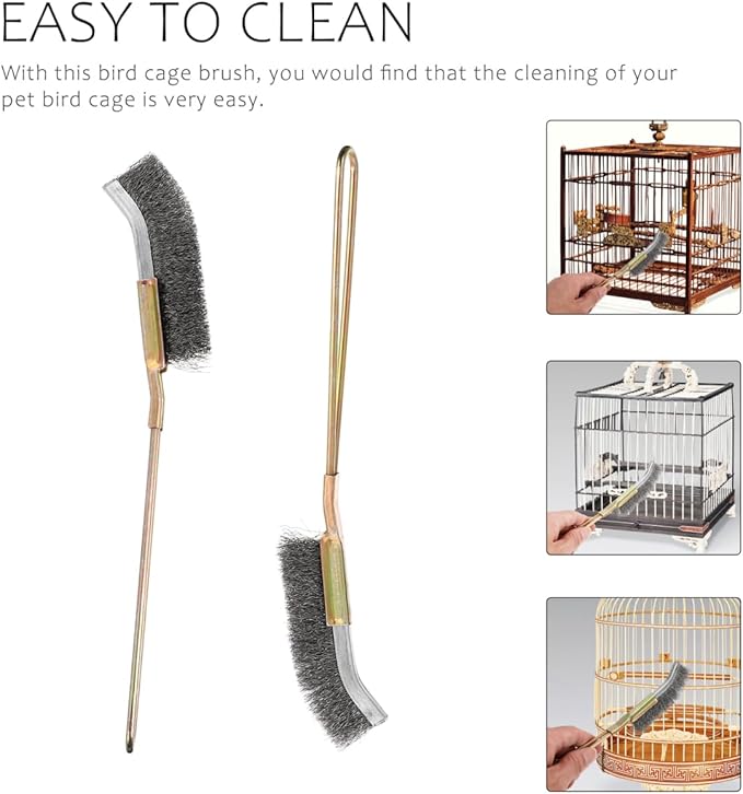 Angoily Bird Cage Brush 2-Pack Long Handle Cleaning Brush for Pet Cage Accessories with Wire Bristles for Stubborn Stain Removal and Daily Grooming