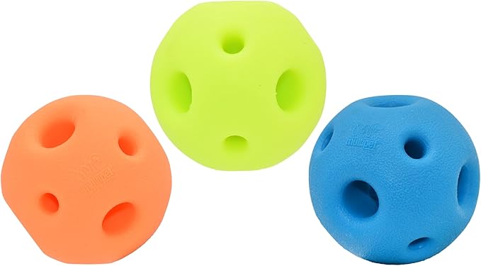 Multipet Breeze Balls for Dog - Bevel Tech Interactive Dog Toy w/Holes for Breathing - Flotable Ball for Dogs - Pet Toy for Chewing & Playing (1 Count, 3”, Random Color Surprise)