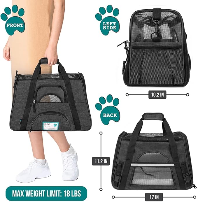 PetAmi Premium Airline Approved Soft-Sided Dog and CAT Travel Carrier, Charcoal, Small