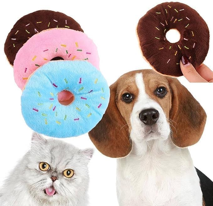 2 Pcs Blue Donut Shape Plush Pet Toy, Lovely Squeaky Sound Chew Toy for Dogs with Chew Guard Technology, Squeak Toys, Decorations