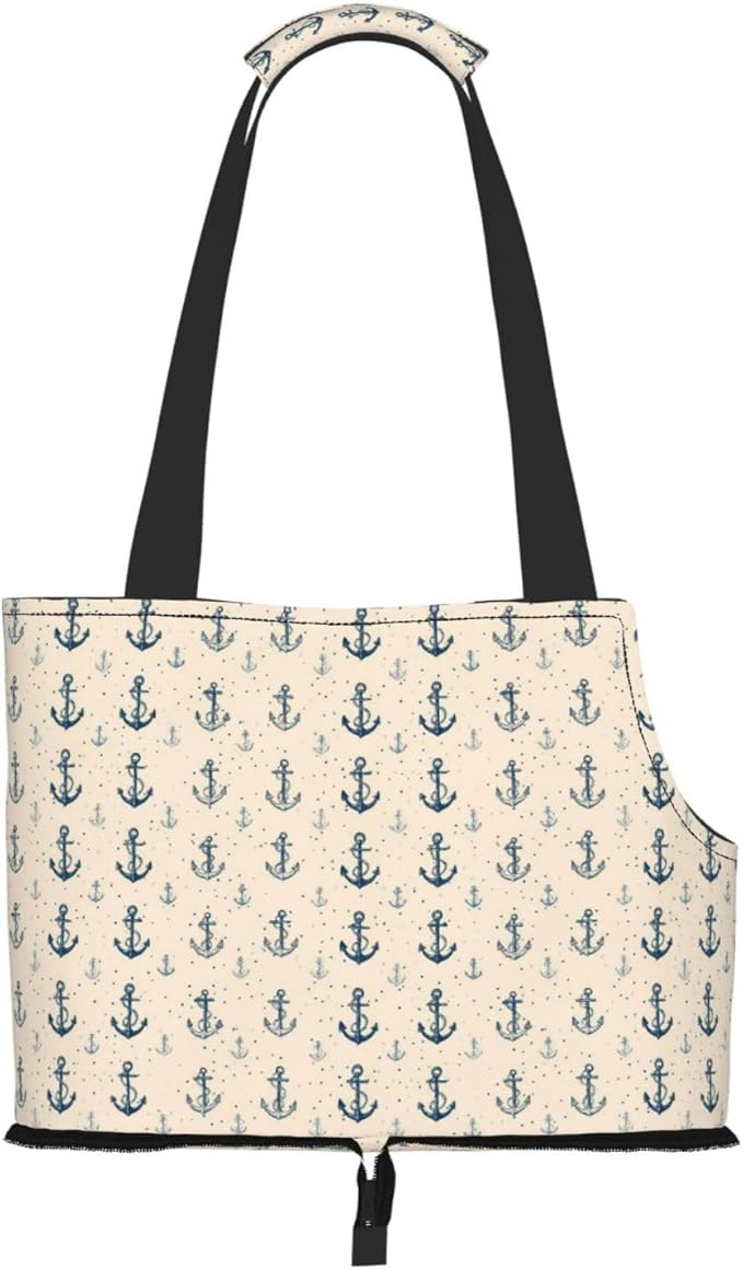 Anchors Print Foldable Pet Tote Bag, Shoulder Carrier for Small Dogs and Cats