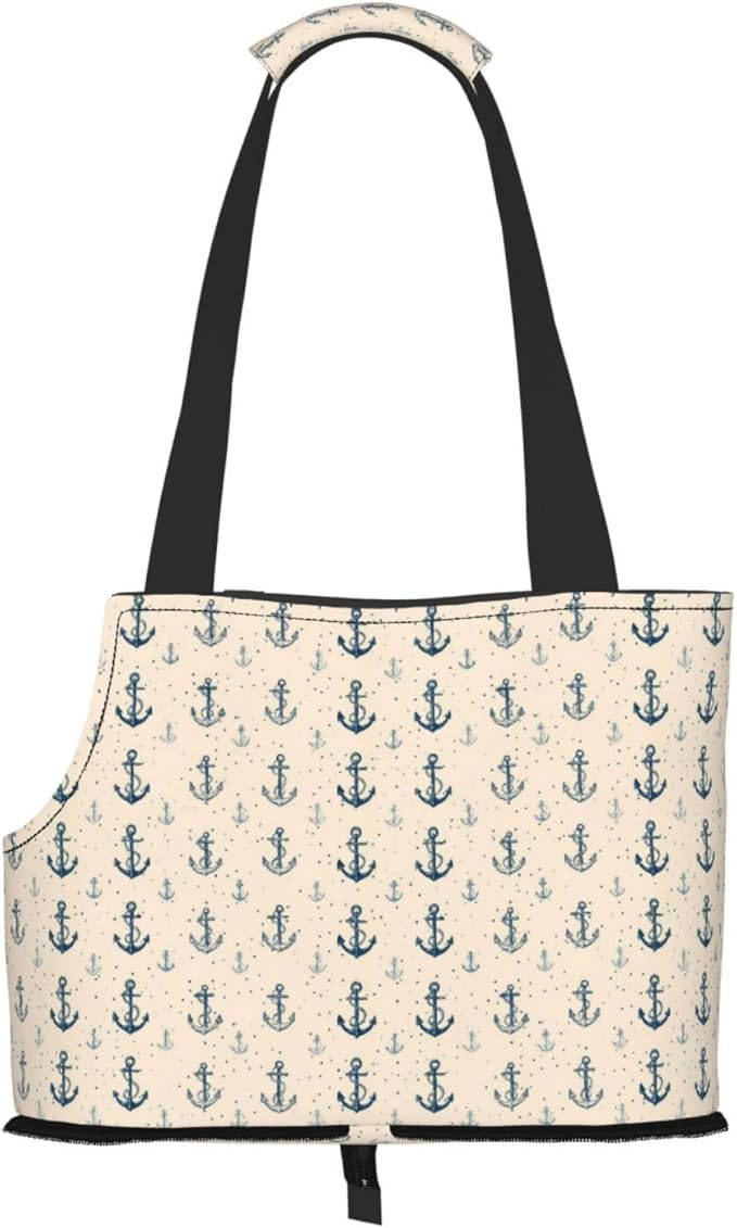 Anchors Print Foldable Pet Tote Bag, Shoulder Carrier for Small Dogs and Cats