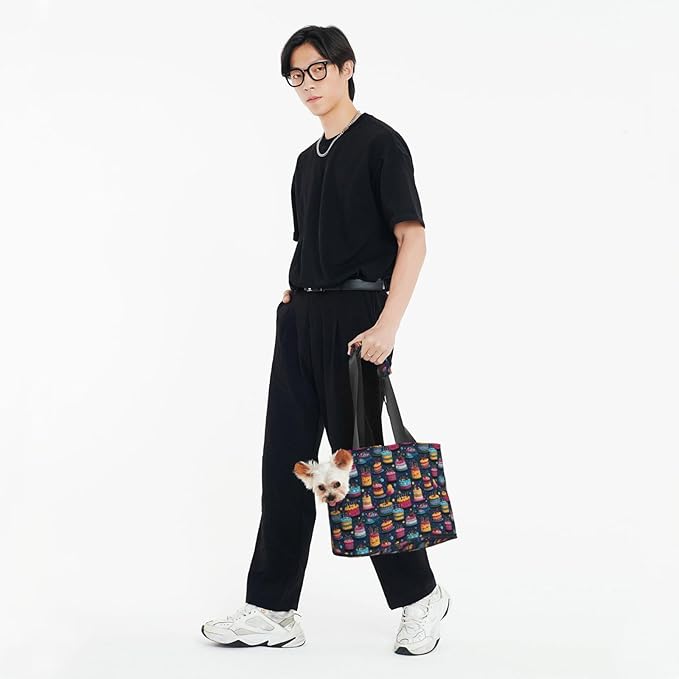 Birthday Cake (1) Print Foldable Pet Tote Bag, Shoulder Carrier for Small Dogs and Cats