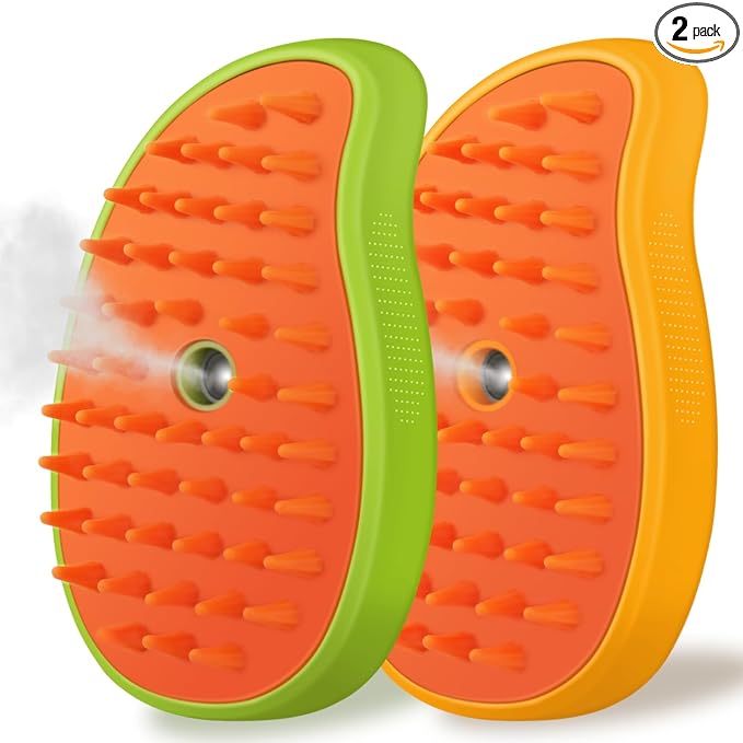 Cat Steam Brush, 3 in 1 Pet Steamy Brush, Silicone Grooming Comb with Steam, Pet Hair Remover Misting Comb for Indoor Cats Dogs(Mango Yellow/Green)