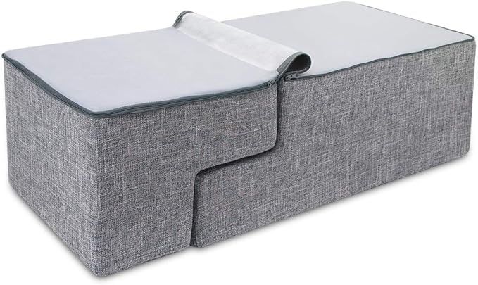 Best Pet Supplies Round Bed for Pet, 4-Step Pet Stair, Grey Linen (Foldable)