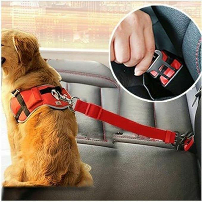 4 Pack Cat Dog Pet Safety Seat Belt Adjustable Clip for Car SUVS Vehicle Harness Lead Leash Seat Tether, (Nylon Fabric- Black, Blue, Red, Purple) (Red)