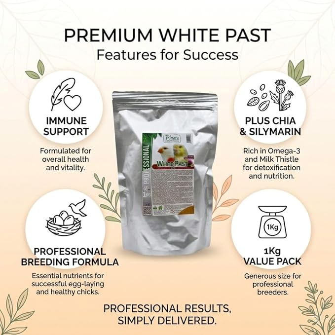 White Past Cria for Birds by Pineta Zootecnici - Soft White Breeding Paste with 19% Protein & 13% Fat, Enriched with Silymarin and Chia Seeds, Ideal for Canaries, Finches and Cereal Birds (1 Kg)