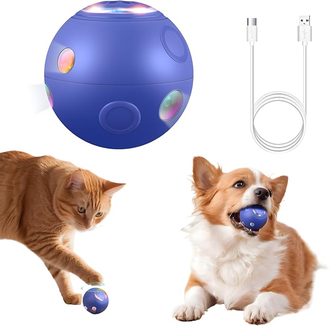 Upgraded Automatic Cat Ball Dog Toy, Smart Rolling Ball Toy for Dog Cat, Electric Balls for Self Moving Interactive Cat Toys (Blue)