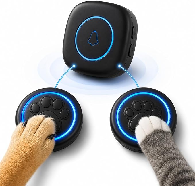 Soft Ring Blk Dog Bells to Go Outside - Wireless Dog Door Bell with 1000ft Range, 60 Melodies, LED, Waterproof Potty Training Bell for Dogs - Dog Door Bells for Potty Training(2 Bells & 1 Receiver)