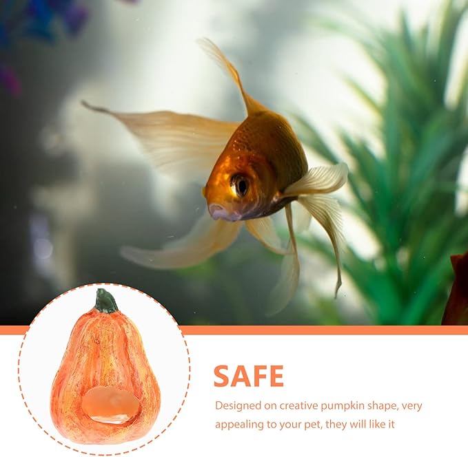 POPETPOP Pumpkin Fish Cave Wear-Resistant Aquarium Decoration for Freshwater Tanks Safe Hideaway for Fish Shrimp Smooth Stable Base for Breeding Hiding Spots