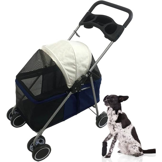 Critter Sitters 4-Wheel Dog Stroller for Small Dogs, Cats, or Rabbits with Scratch Resistant Breathable Mesh Windows, Cup Holders, Lockable Wheels, and Removable Pad, Modern Pet Stroller