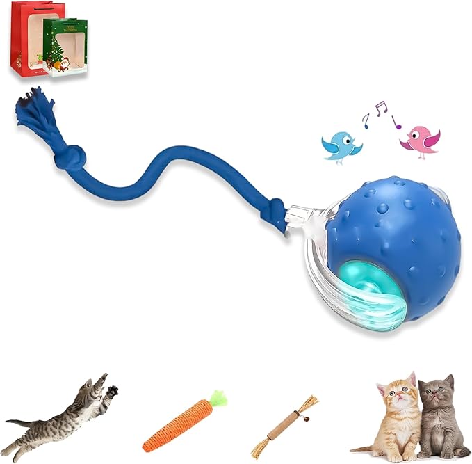 2026 New Generation Interactive Cat Toys Indoor, 360° Smart Automatic Cat Ball Three Modes with Long-Lasting Durability, for All Cats & Dogs (Blue, Wake BirdsongB)