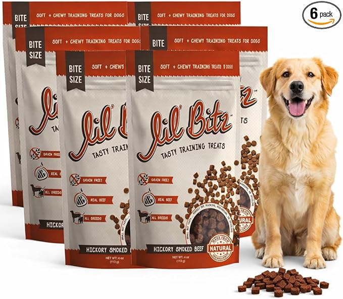 Soft & Chewy Training Treats for Dogs, Bite Size Reward Treats for Training & Positive Reinforcement, Grain Free Dog Treats Made with Real Beef, Hickory Smoked Beef Flavor, 6 Pack (4 oz Each)